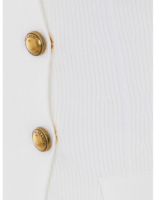Cardigan ELISABETTA FRANCHI, Butoni aurii, Alb - MK82S61E2360