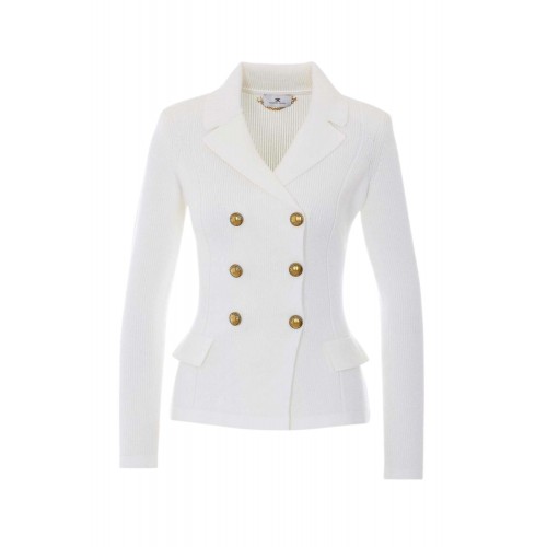 Cardigan ELISABETTA FRANCHI, Butoni aurii, Alb