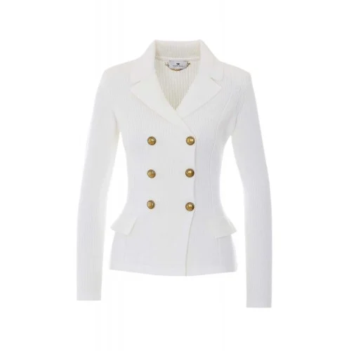 Cardigan ELISABETTA FRANCHI, Butoni aurii, Alb