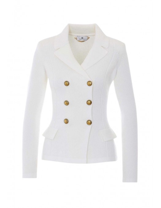 Cardigan ELISABETTA FRANCHI, Butoni aurii, Alb - MK82S61E2360