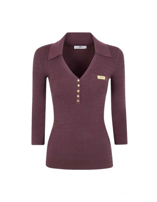 Bluza ELISABETTA FRANCHI, Micro-braided knit polo shirt, Maro - MK86B61E2644