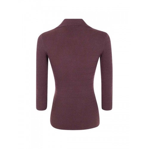 Bluza ELISABETTA FRANCHI, Micro-braided knit polo shirt, Maro