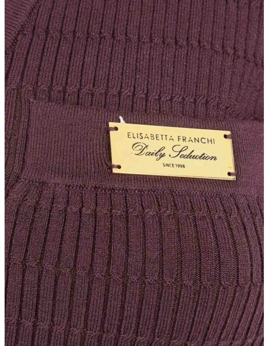 Bluza ELISABETTA FRANCHI, Micro-braided knit polo shirt, Maro - MK86B61E2644