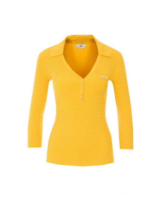 Bluza ELISABETTA FRANCHI, Micro-braided knit top, Galben - MK86B61E2EV4