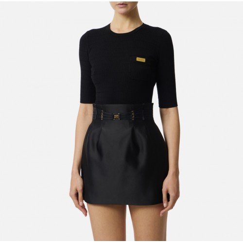 Bluza ELISABETTA FRANCHI, Micro-braided knit top, Negru