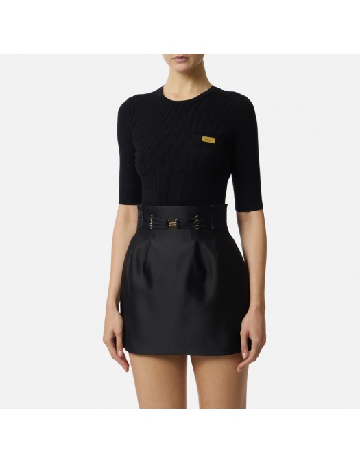 Bluza ELISABETTA FRANCHI, Micro-braided knit top, Negru - MK87B61E2110