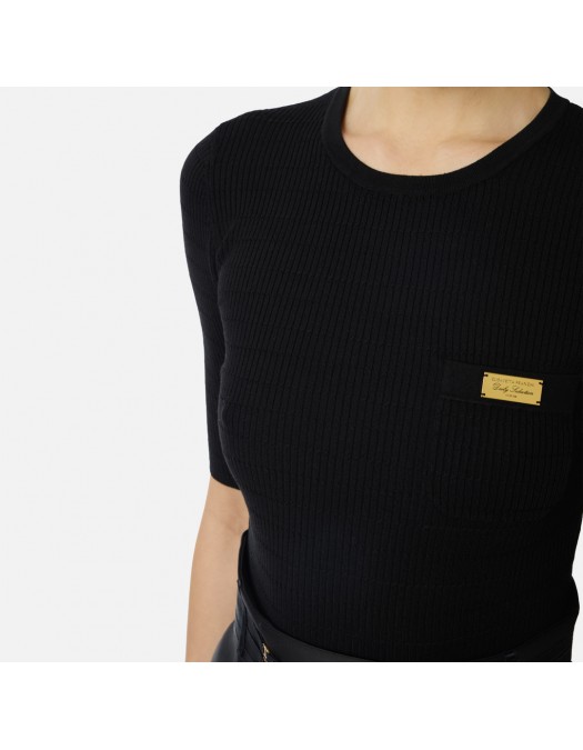 Bluza ELISABETTA FRANCHI, Micro-braided knit top, Negru - MK87B61E2110