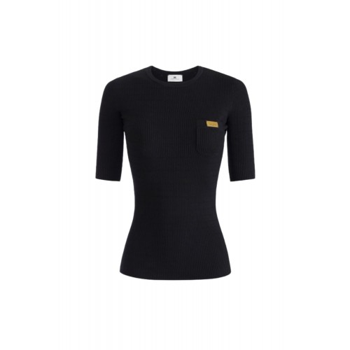 Bluza ELISABETTA FRANCHI, Micro-braided knit top, Negru