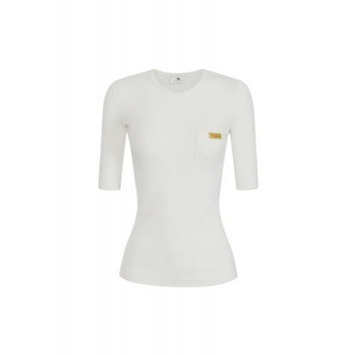 Bluza ELISABETTA FRANCHI, Micro-braided knit top, Alb