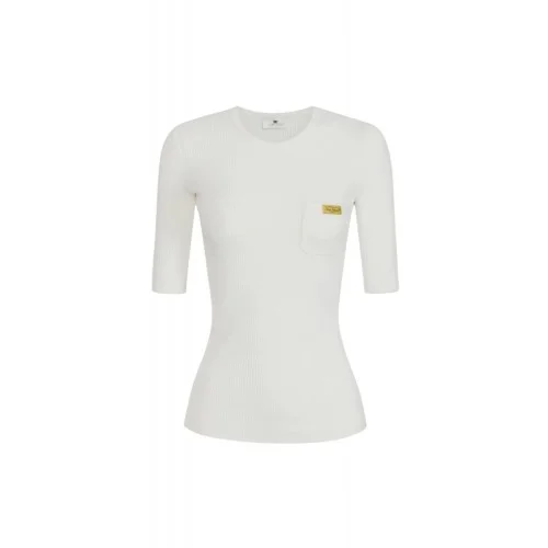 Bluza ELISABETTA FRANCHI, Micro-braided knit top, Alb