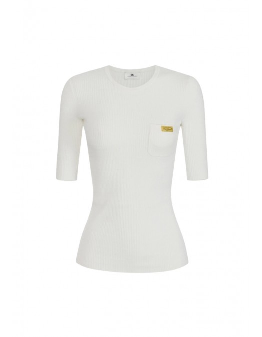 Bluza ELISABETTA FRANCHI, Micro-braided knit top, Alb - MK87B61E2360