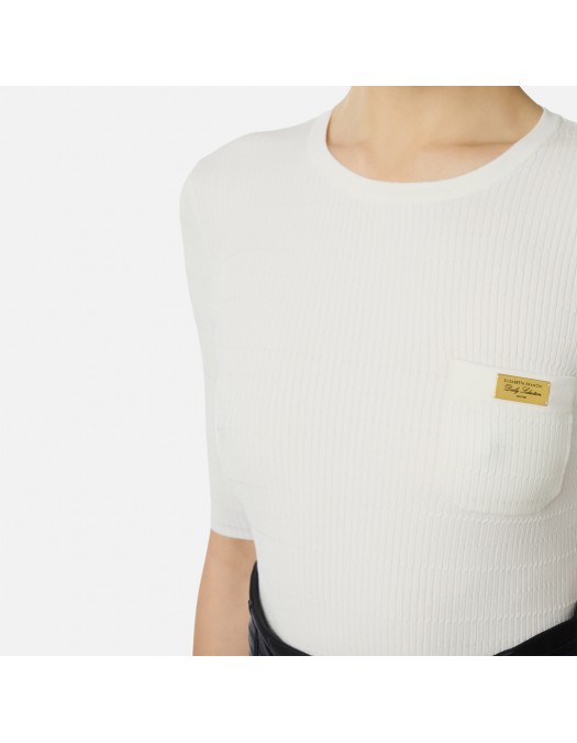 Bluza ELISABETTA FRANCHI, Micro-braided knit top, Alb - MK87B61E2360