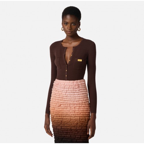 Cardigan ELISABETTA FRANCHI, Micro-braided knit cardigan, Maro