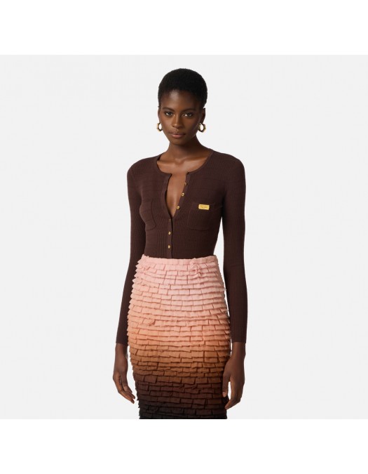 Cardigan ELISABETTA FRANCHI, Micro-braided knit cardigan, Maro - MK88B61E2644