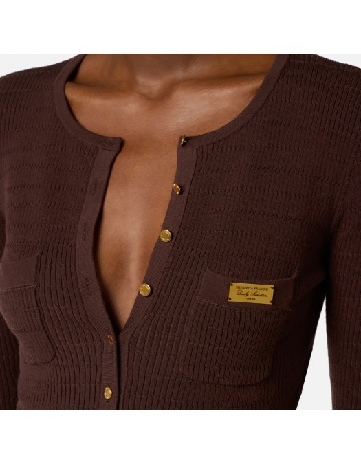 Cardigan ELISABETTA FRANCHI, Micro-braided knit cardigan, Maro - MK88B61E2644