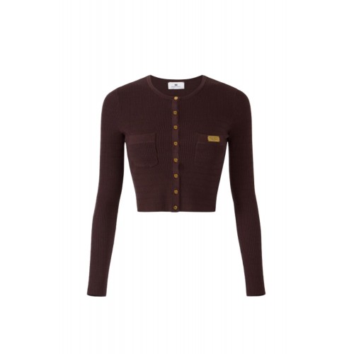 Cardigan ELISABETTA FRANCHI, Micro-braided knit cardigan, Maro