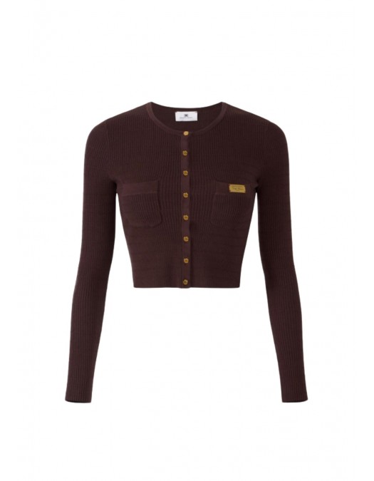 Cardigan ELISABETTA FRANCHI, Micro-braided knit cardigan, Maro - MK88B61E2644