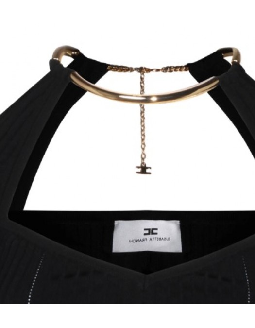Top ELISABETTA FRANCHI , Knit top with jewel detail,Black - MK89S61E2110
