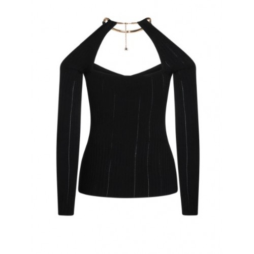 Top ELISABETTA FRANCHI , Knit top with jewel detail,Black