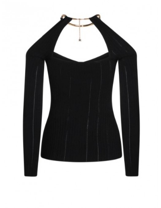 Top ELISABETTA FRANCHI , Knit top with jewel detail,Black - MK89S61E2110