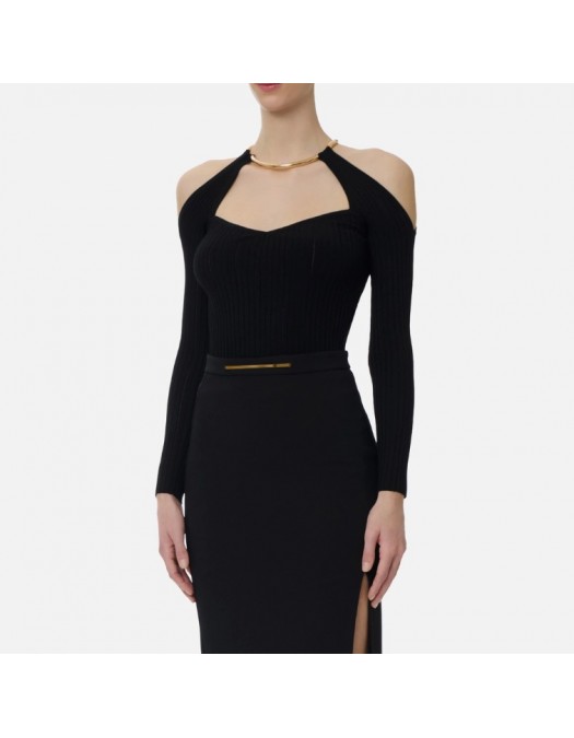 Top ELISABETTA FRANCHI , Knit top with jewel detail,Black - MK89S61E2110