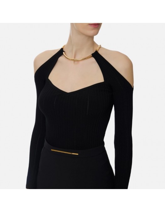 Top ELISABETTA FRANCHI , Knit top with jewel detail,Black - MK89S61E2110