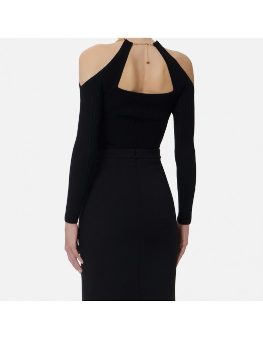Top ELISABETTA FRANCHI , Knit top with jewel detail,Black - MK89S61E2110
