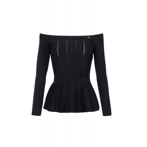 Bluza ELISABETTA FRANCHI, Decolteu larg, Vascoza, Slim Fit, Negru Bluza ELISABETTA FRANCHI, Decolteu larg, Vascoza, Slim Fit, Negru