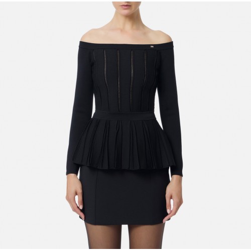 Bluza ELISABETTA FRANCHI, Decolteu larg, Vascoza, Slim Fit, Negru Bluza ELISABETTA FRANCHI, Decolteu larg, Vascoza, Slim Fit, Negru