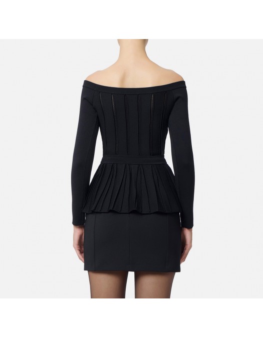 Bluza ELISABETTA FRANCHI, Decolteu larg, Vascoza, Slim Fit, Negru - MK92S56E2110