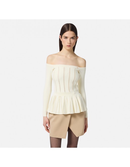Bluza ELISABETTA FRANCHI, Decolteu larg, Vascoza, Slim Fit - MK92S56E2DZ9