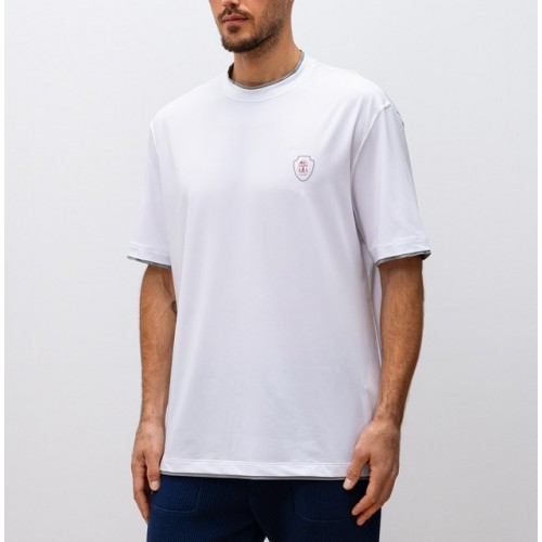 Tricou BRUNELLO CUCINELLI, Small Logo Print, White Tricou BRUNELLO CUCINELLI, Small Logo Print, White