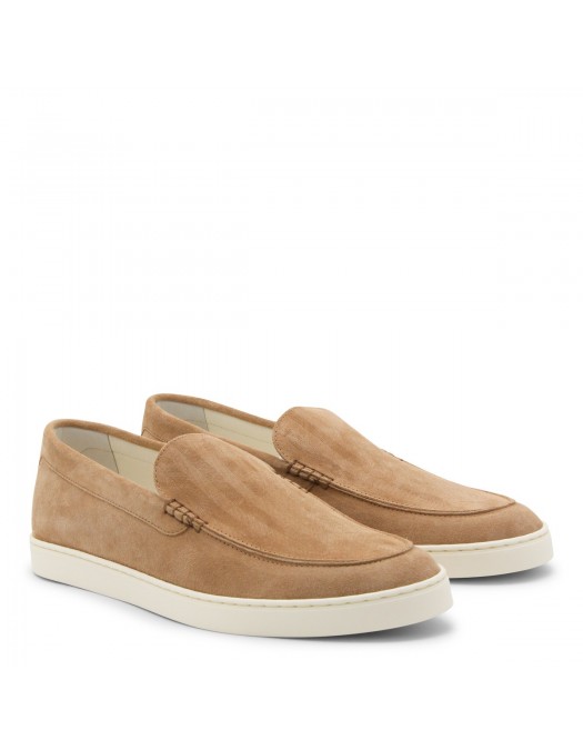 Loafers BRUNELLO CUCINELLI, Logo, Herringbone Pattern, Suede, Beige - MZUHVSP335C7962