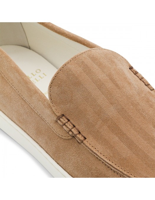 Loafers BRUNELLO CUCINELLI, Logo, Herringbone Pattern, Suede, Beige - MZUHVSP335C7962