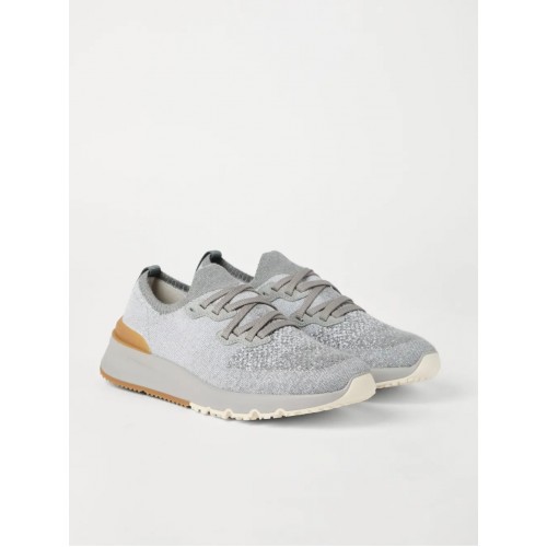 Sneakers BRUNELLO CUCINELLI, Knitted Detail, Low Top, Grey Sneakers BRUNELLO CUCINELLI, Knitted Detail, Low Top, Grey