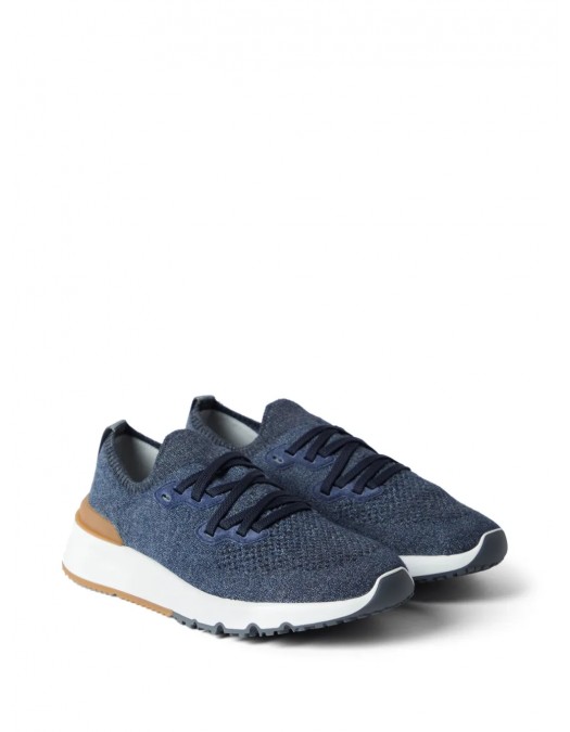 Sneakers BRUNELLO CUCINELLI, Mesh Knitted, Lace Up, Navy Blue - MZUKISO250CO250