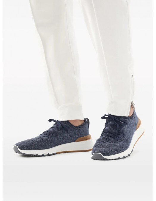 Sneakers BRUNELLO CUCINELLI, Mesh Knitted, Lace Up, Navy Blue - MZUKISO250CO250