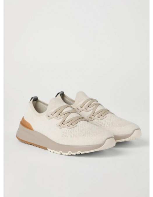 Sneakers BRUNELLO CUCINELLI, Knitted Detail, Low Top,Beige - MZUKISO250CSB87