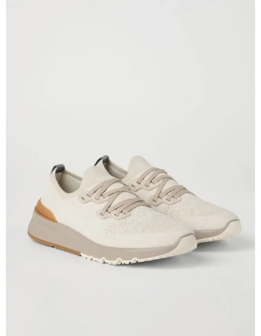 Sneakers BRUNELLO CUCINELLI, Knitted Detail, Low Top,Beige - MZUKISO250CSB87 Sneakers BRUNELLO CUCINELLI, Knitted Detail, Low Top,Beige - MZUKISO250CSB87