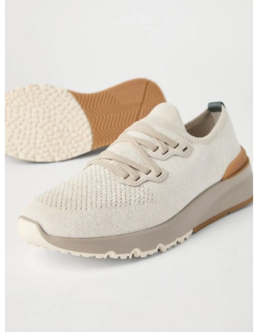 Sneakers BRUNELLO CUCINELLI, Knitted Detail, Low Top,Beige - MZUKISO250CSB87