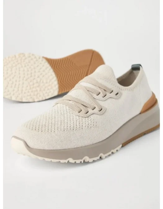 Sneakers BRUNELLO CUCINELLI, Knitted Detail, Low Top,Beige - MZUKISO250CSB87 Sneakers BRUNELLO CUCINELLI, Knitted Detail, Low Top,Beige - MZUKISO250CSB87
