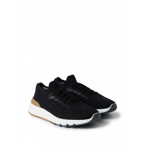 Sneakers BRUNELLO CUCINELLI, Knitted Detail, Low Top, Black Sneakers BRUNELLO CUCINELLI, Knitted Detail, Low Top, Black
