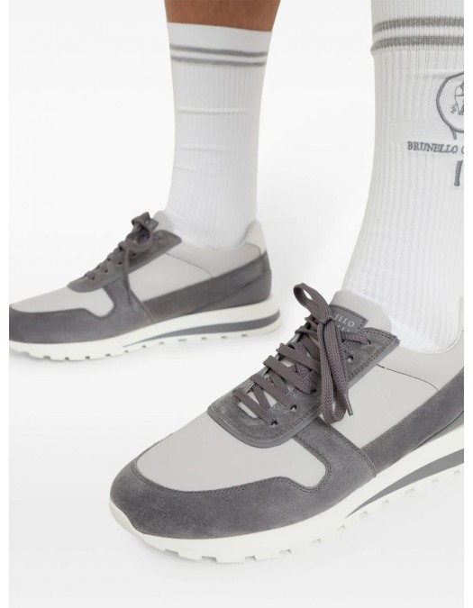 Sneakers BRUNELLO CUCINELLI, Grained Calfskin, Grey - MZUPSGA289CVY44