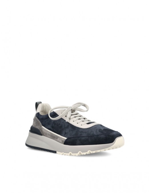 Sneakers BRUNELLO CUCINELLI, Grained Calfskin, Logo Insert, Navy Blue - MZUSGSO278CEA35