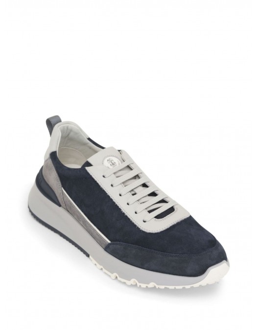 Sneakers BRUNELLO CUCINELLI, Grained Calfskin, Logo Insert, Navy Blue - MZUSGSO278CEA35