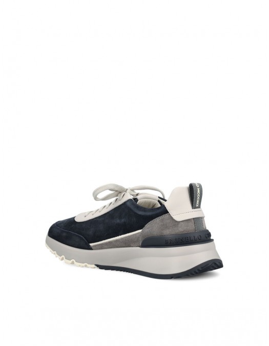 Sneakers BRUNELLO CUCINELLI, Grained Calfskin, Logo Insert, Navy Blue - MZUSGSO278CEA35