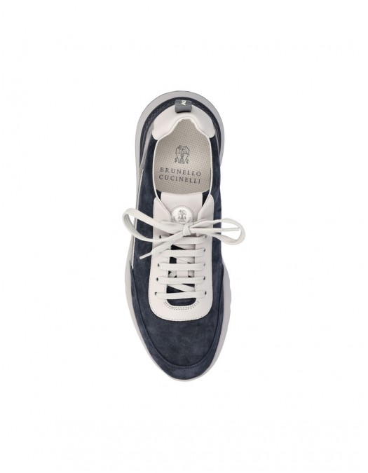 Sneakers BRUNELLO CUCINELLI, Grained Calfskin, Logo Insert, Navy Blue - MZUSGSO278CEA35