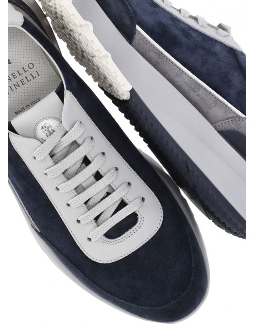 Sneakers BRUNELLO CUCINELLI, Grained Calfskin, Logo Insert, Navy Blue - MZUSGSO278CEA35