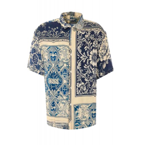 Camasa IH NOM UH NIT, Bowling Shirt Old Cards, Bleu