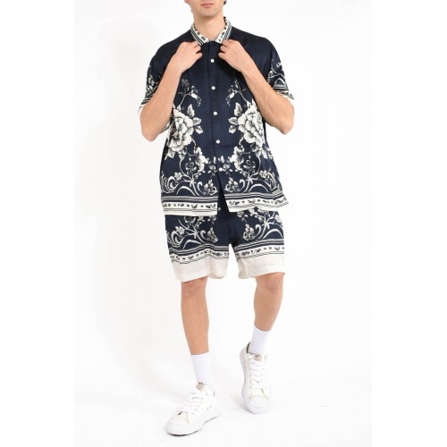 Pantaloni scurti IH NOM UH NIT bermuda blue flower print, Blue